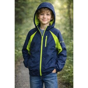 Columbia Hooded Jacket Boys XL Youth Navy Lightweight Windbreaker Seahawks Color